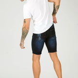 Blue Slim Fit Ripped Denim Shorts - Blue Wash