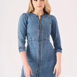 Sage Zip Up Denim Dress - Mid Blue