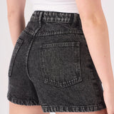 Olive Acid Wash Ripped Shorts - Black