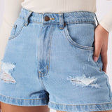 Cora Ripped Denim Shorts – Light Blue Wash