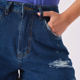 Fiora Ripped Denim Shorts – Mid Blue