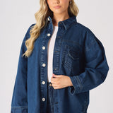 Frost Oversized Dark Blue Denim Shirt - Dark Blue