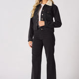 Drift Sherpa Collar Denim Jacket – Black