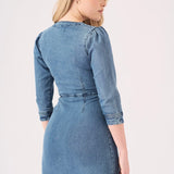 Sage Zip Up Denim Dress - Mid Blue