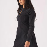 Isla Fit & Flare Denim Dress - Black