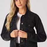 Drift Sherpa Collar Denim Jacket – Black