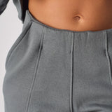 Herman Womens Ruched Leg Wide Flare Trousers - Charcoal Grey