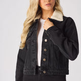Drift Sherpa Collar Denim Jacket – Black
