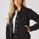 Drift Sherpa Collar Denim Jacket – Black