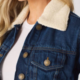 Frost Sherpa Collar Denim Jacket – Mid Blue