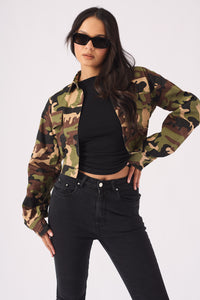 Camo cropped hot sale denim jacket