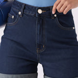 Arya Turn-up Denim Shorts - Mid Wash