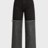 Zaria 2-in-1 Detachable Wide Leg Jeans - Black Acid Wash