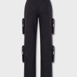 Evora Cargo Straight Leg Jeans with Removable Pockets - Black