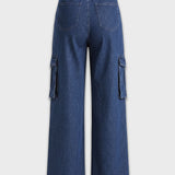Luxzi High Waisted Wide Leg Cargo Jeans - Blue