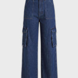 Luxzi High Waisted Wide Leg Cargo Jeans - Blue