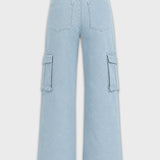 Dexe High Waisted Wide Leg Cargo Jeans - Light Blue