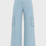 Dexe High Waisted Wide Leg Cargo Jeans - Light Blue