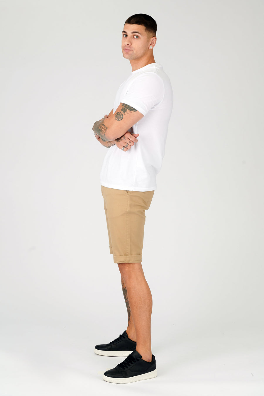 PACK OF 2 SLIM FIT STRETCH CHINO SHORTS IN BLACK & STONE BROWN