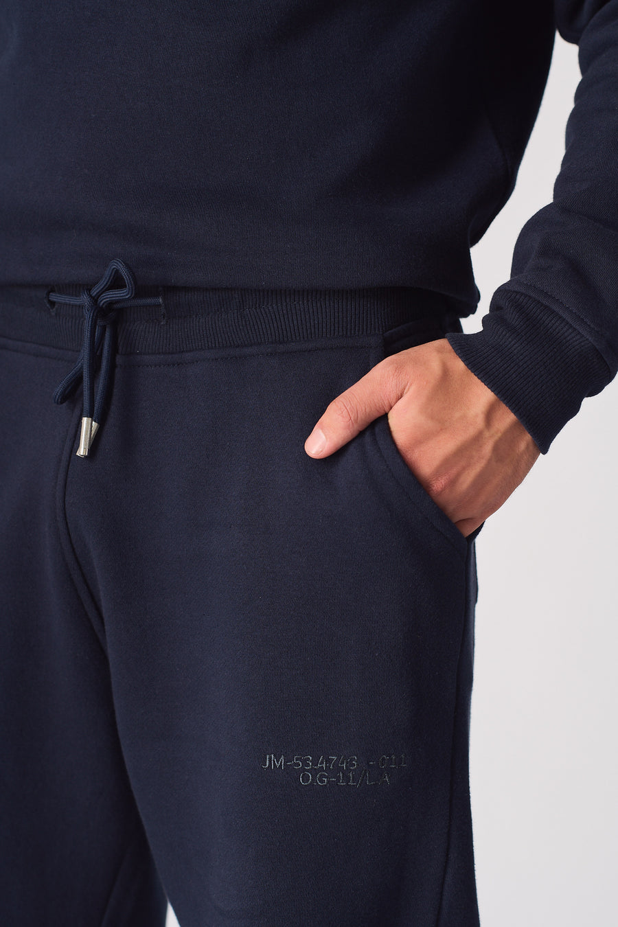 EMBROIDERY DETAIL TRACKSUIT JOGGERS - NAVY BLUE