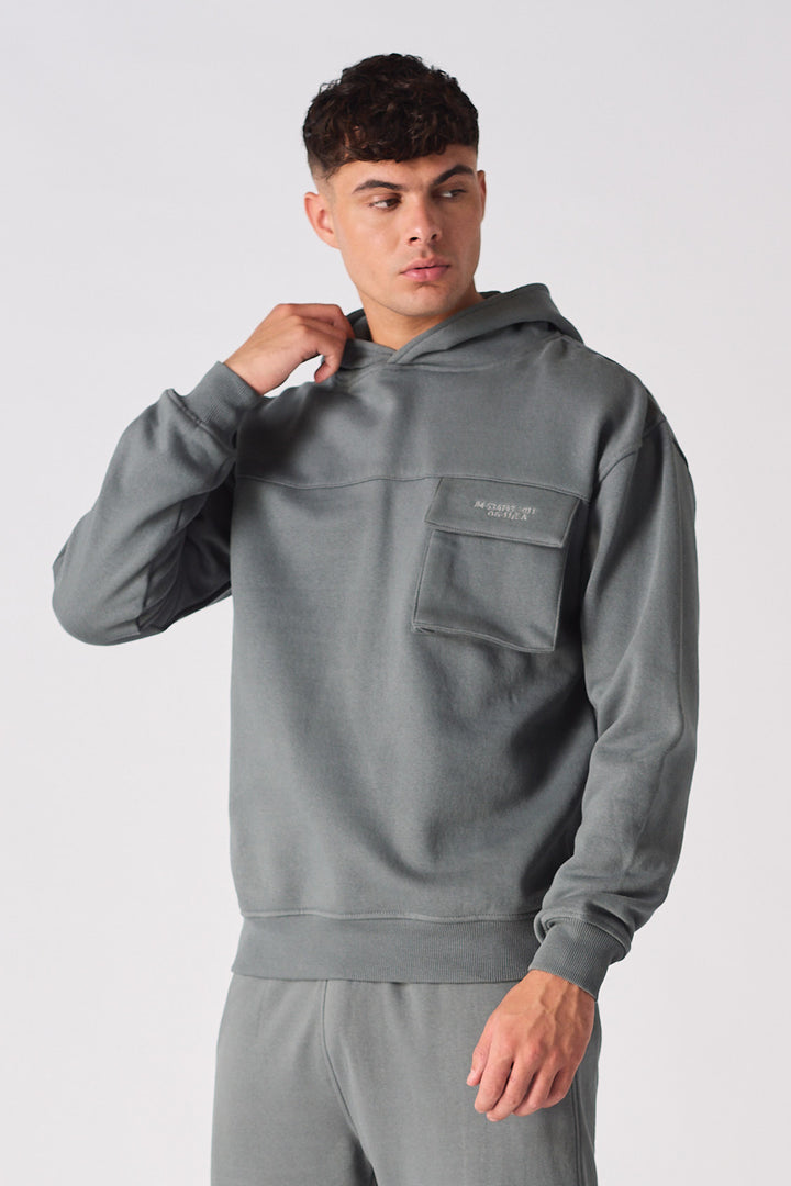 CARGO POCKET HOODIE - GREY