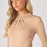 Vita Long Sleeve Mock Neck Bodysuit – Beige