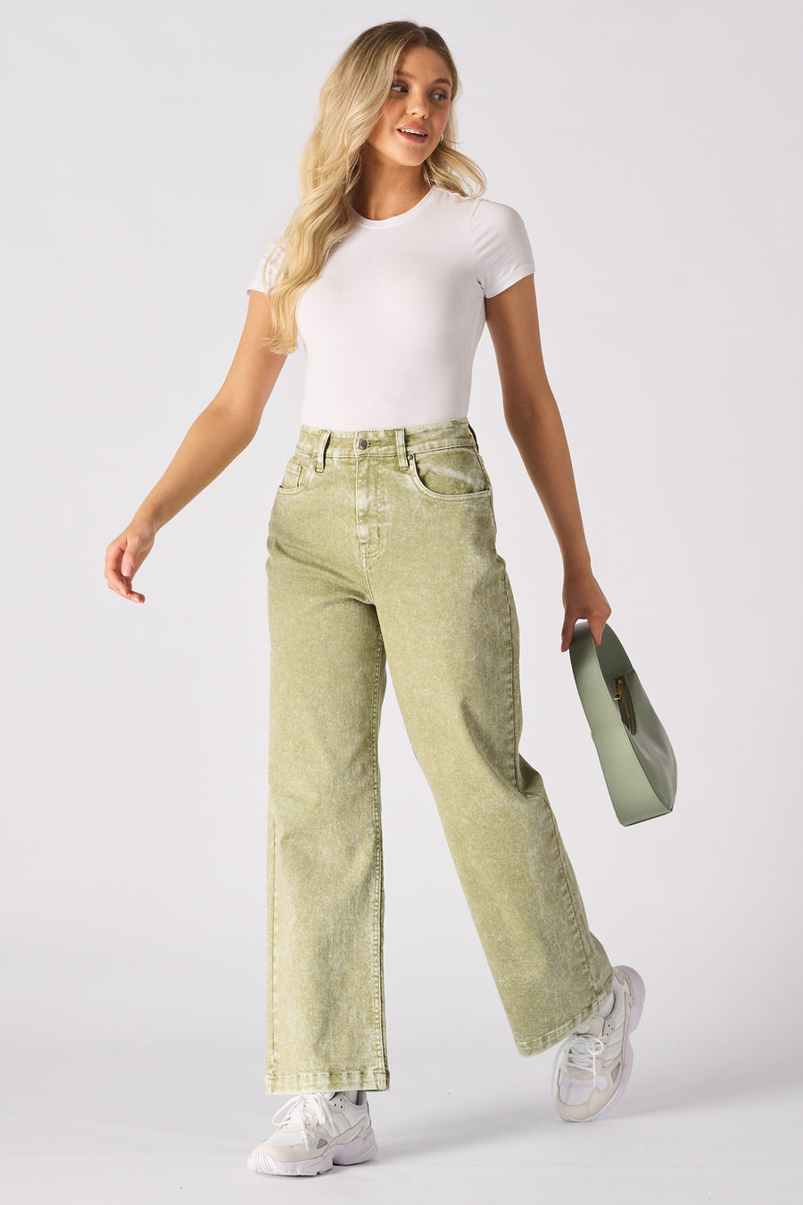 JUNIA High Rise Wide Leg Jeans - Lime Green -  Women's Wide Leg Jeans