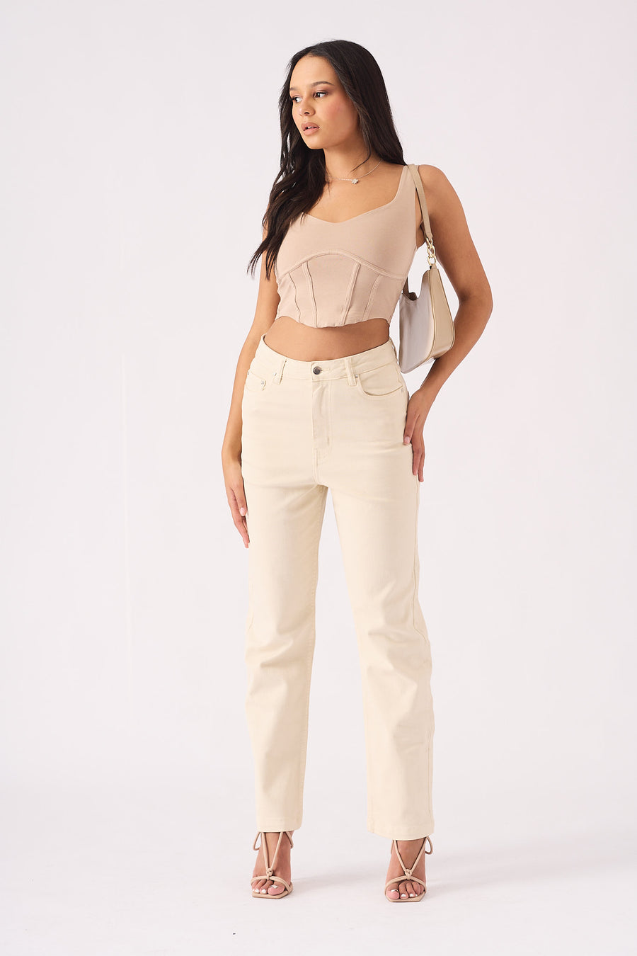 Jorah High Waisted Relaxed Straight Leg Jeans - Stone -  Women's Straight Leg Jeans
