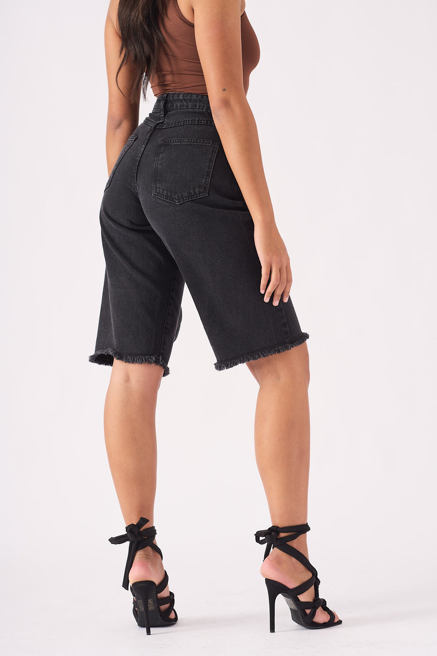 Long Line Denim Jorts  - BLACK -  Women's Denim Shorts