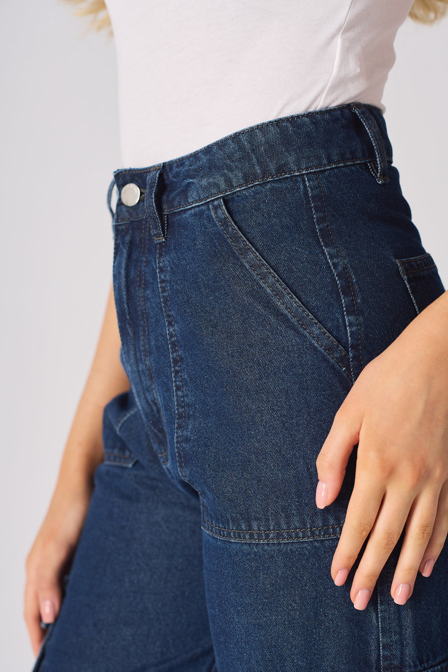 Luxzi High Waisted Wide Leg Cargo Jeans - Blue -  Women's wide leg cargo jeans