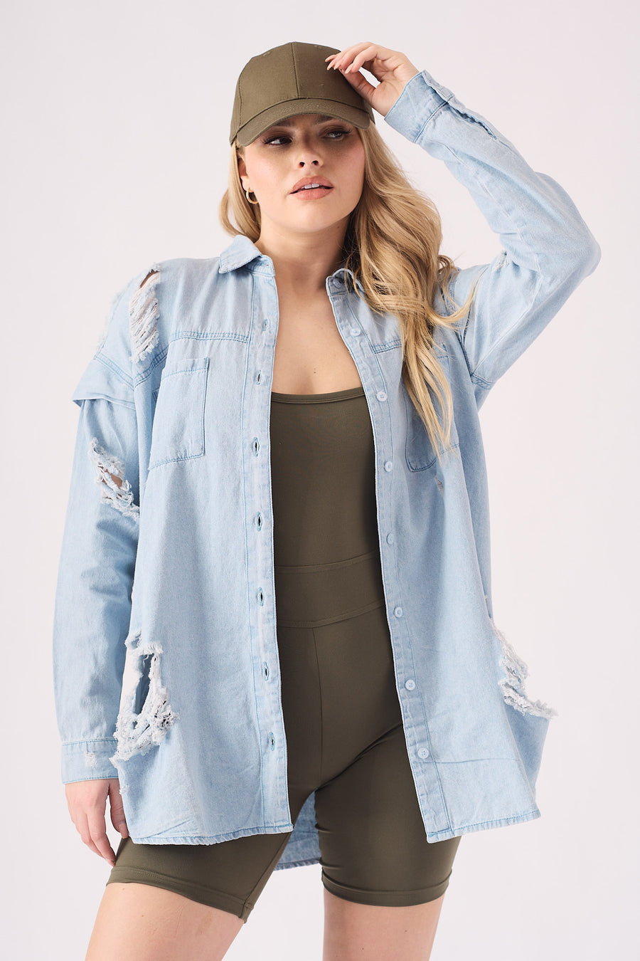 OVERSIZED DENIM SHIRT - LIGHT BLUE -  Women's Oversize Denim Shirts