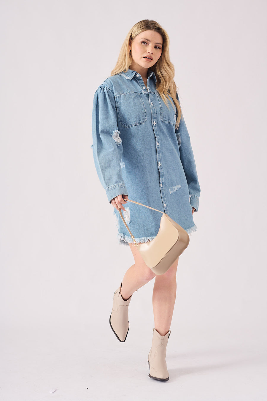 OVERSIZED DENIM SHIRT - LIGHT BLUE -  Women's Oversize Denim Shirts