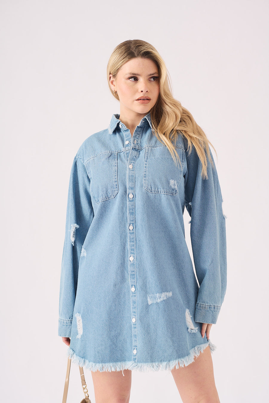OVERSIZED DENIM SHIRT - LIGHT BLUE -  Women's Oversize Denim Shirts