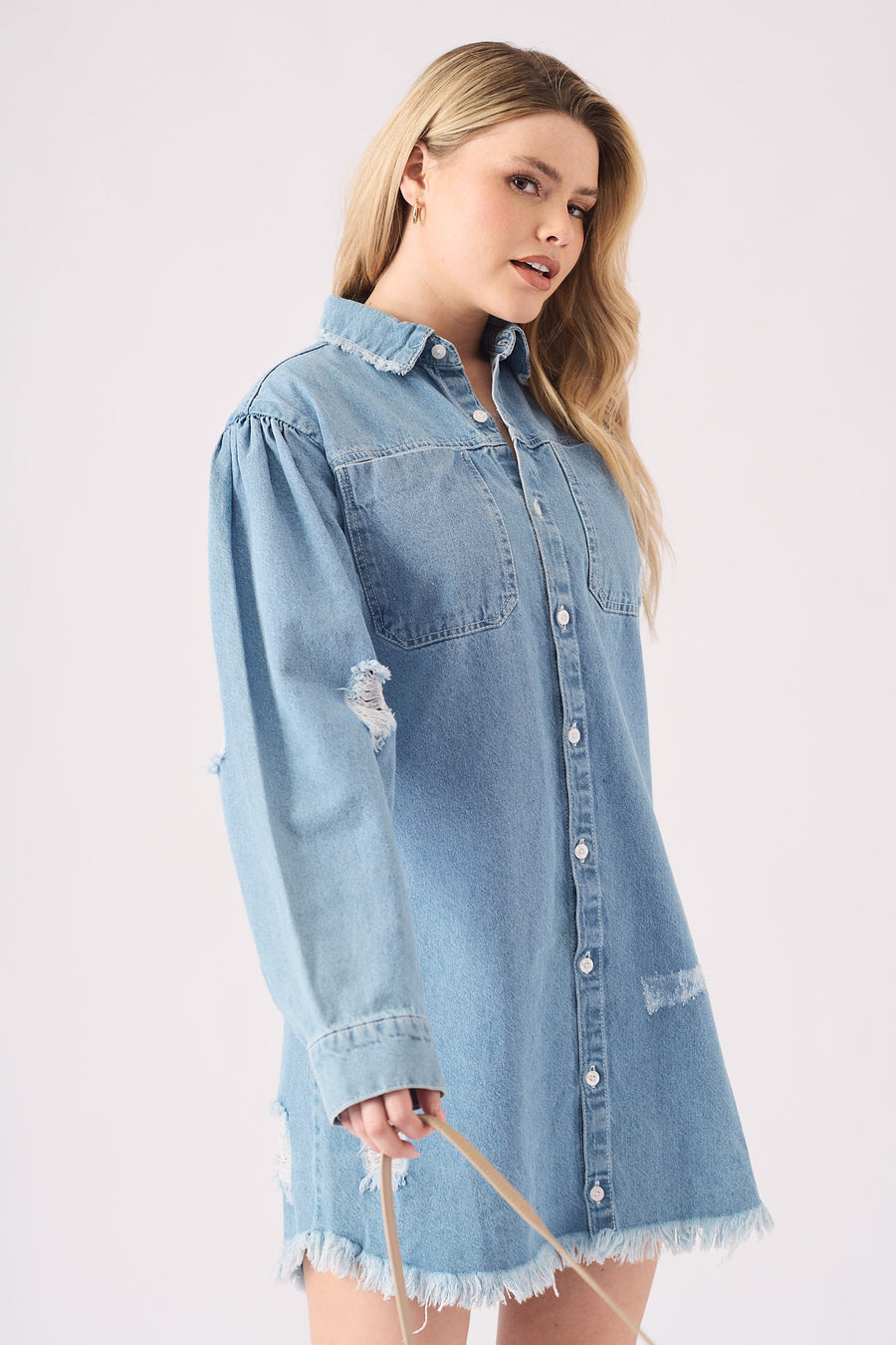 OVERSIZED DENIM SHIRT - LIGHT BLUE -  Women's Oversize Denim Shirts