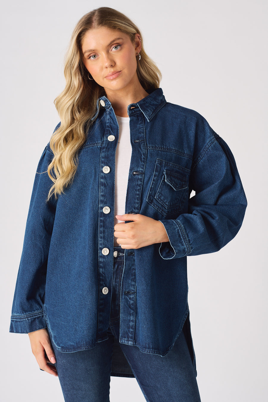 OVERSIZED LONG SLEEVE DENIM SHIRT - DARK BLUE -  Women's Oversize Denim Shirts