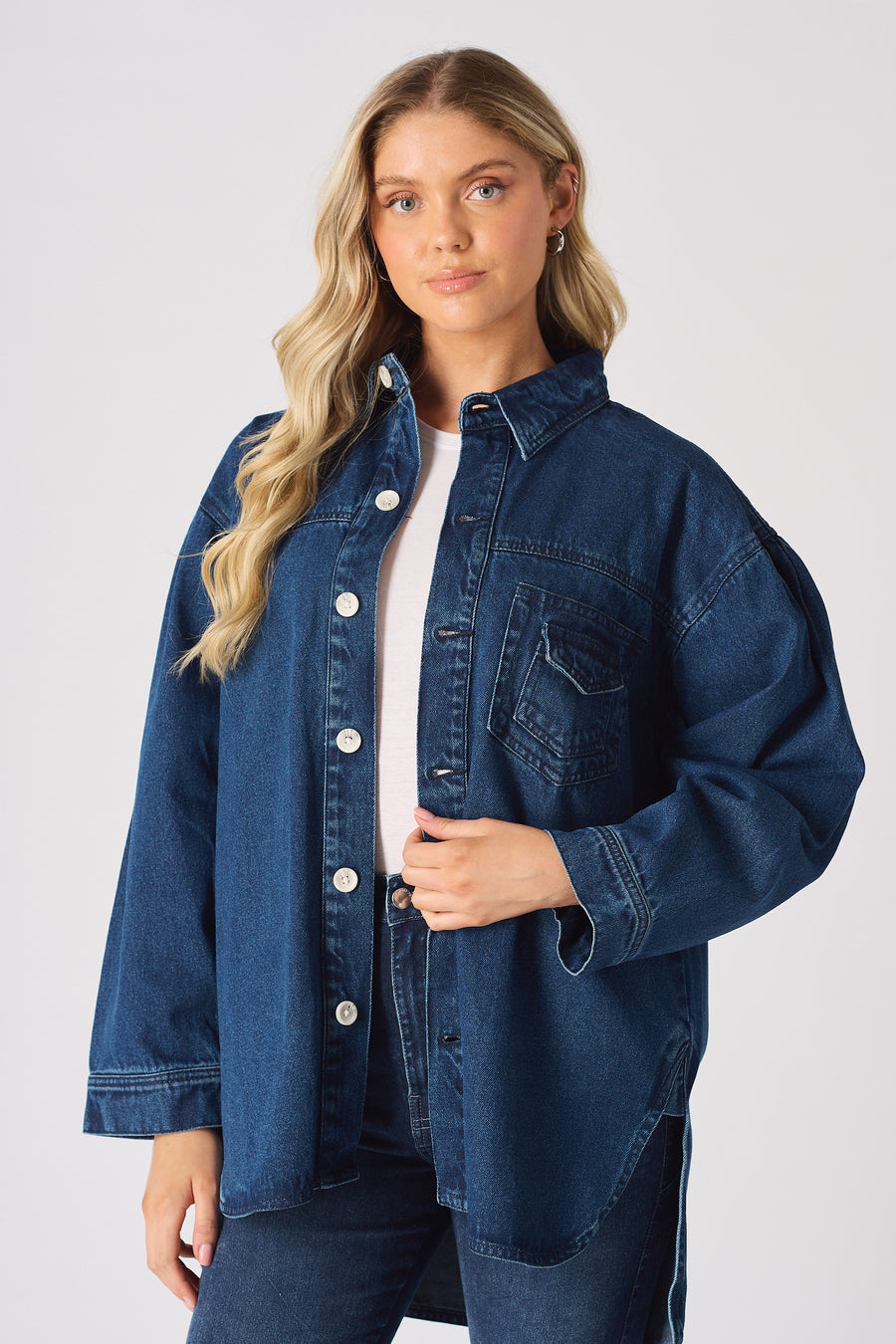 OVERSIZED LONG SLEEVE DENIM SHIRT - DARK BLUE -  Women's Oversize Denim Shirts