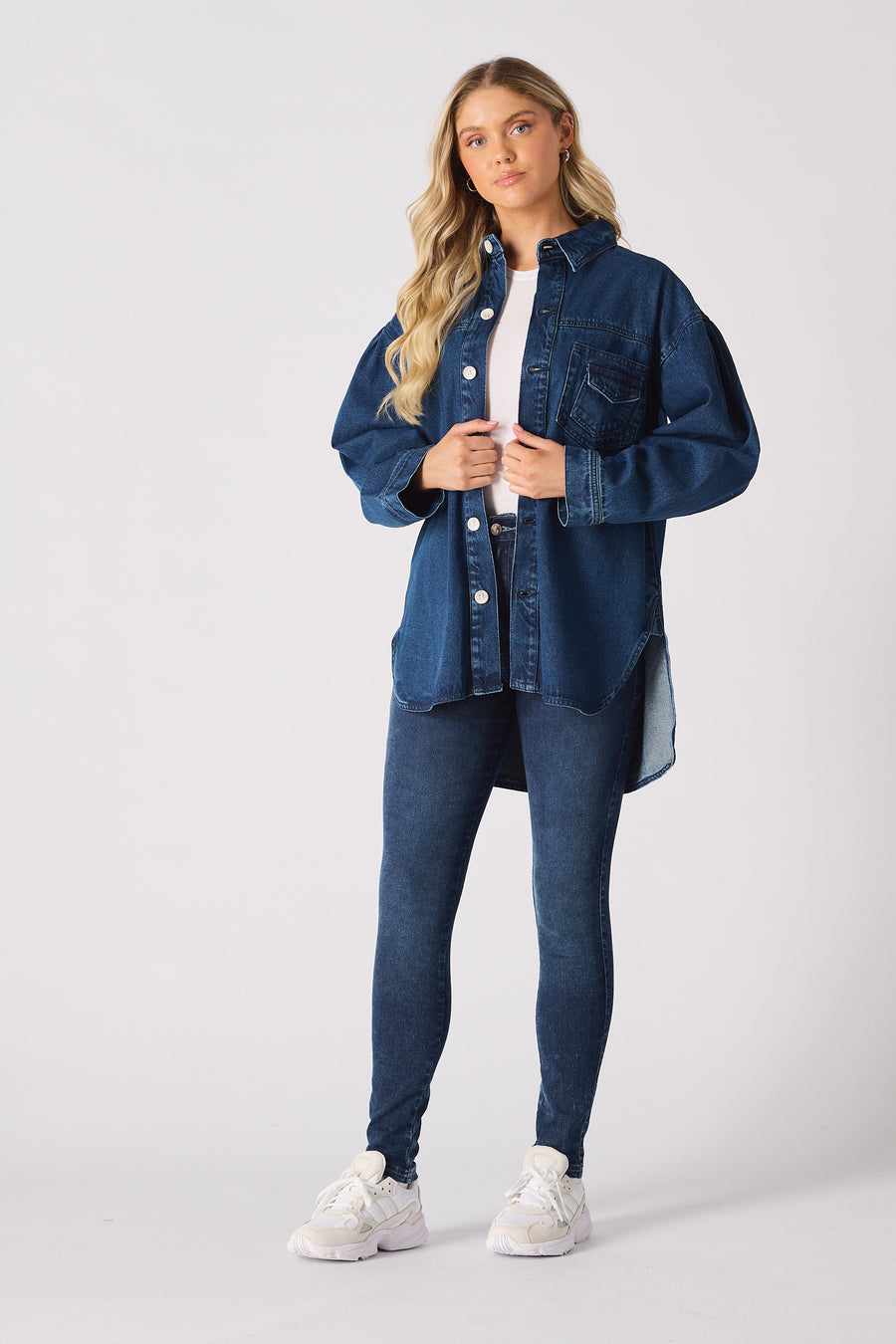 OVERSIZED LONG SLEEVE DENIM SHIRT - DARK BLUE -  Women's Oversize Denim Shirts