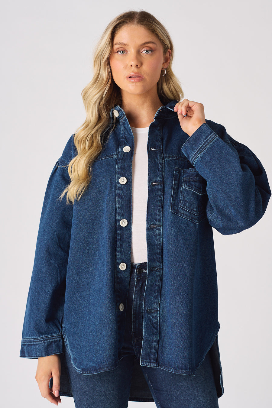 OVERSIZED LONG SLEEVE DENIM SHIRT - DARK BLUE -  Women's Oversize Denim Shirts
