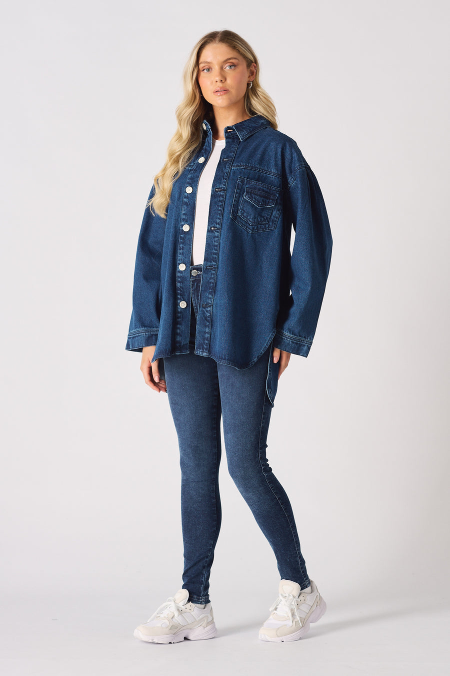OVERSIZED LONG SLEEVE DENIM SHIRT - DARK BLUE -  Women's Oversize Denim Shirts