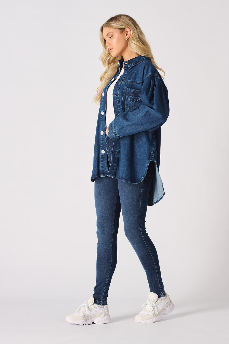 OVERSIZED LONG SLEEVE DENIM SHIRT - DARK BLUE -  Women's Oversize Denim Shirts