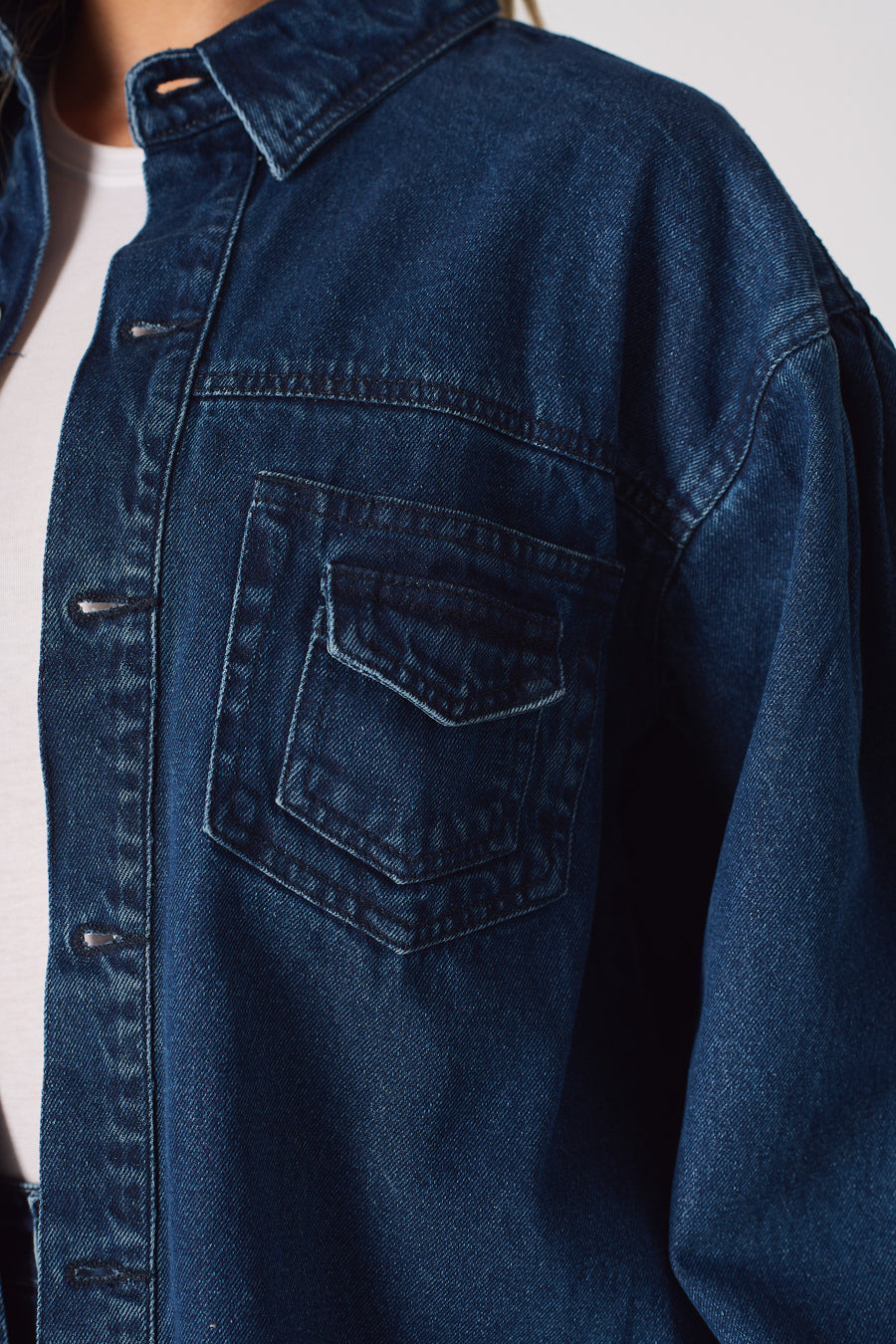 OVERSIZED LONG SLEEVE DENIM SHIRT - DARK BLUE -  Women's Oversize Denim Shirts
