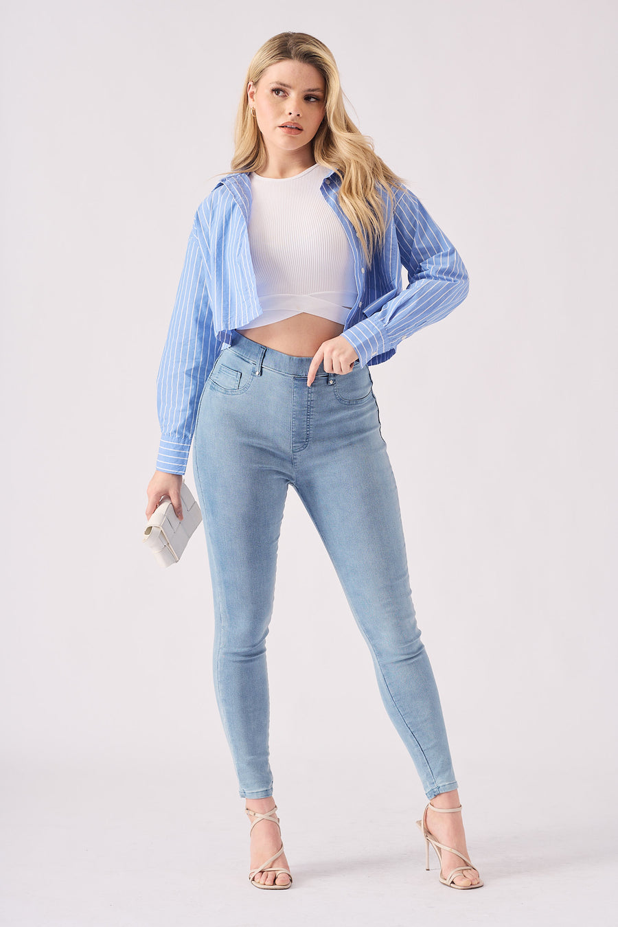 Ozi High Rise Jegging Style Skinny Jeans - Light Blue -  Women's Skinny Jean Jegging