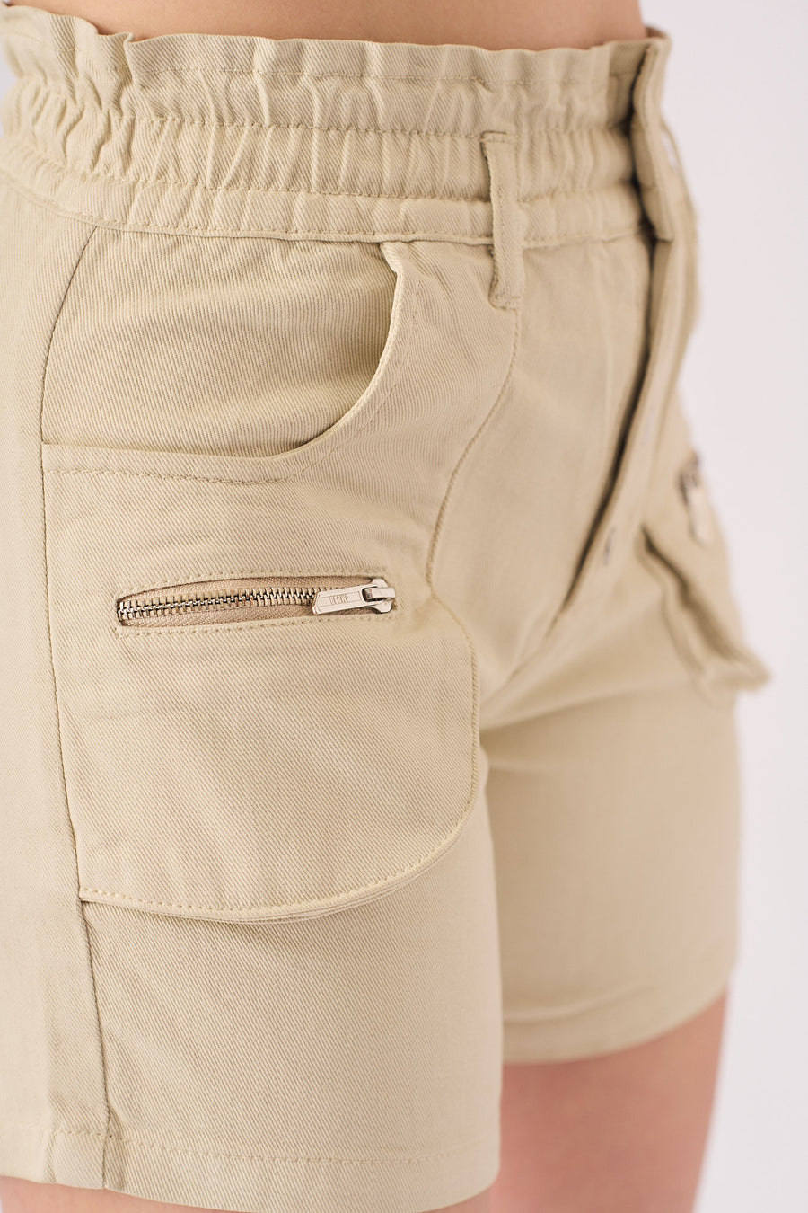 PAPERBAG HIGH WAISTED SHORTS - BEIGE -  Women's Cargo Denim Shorts