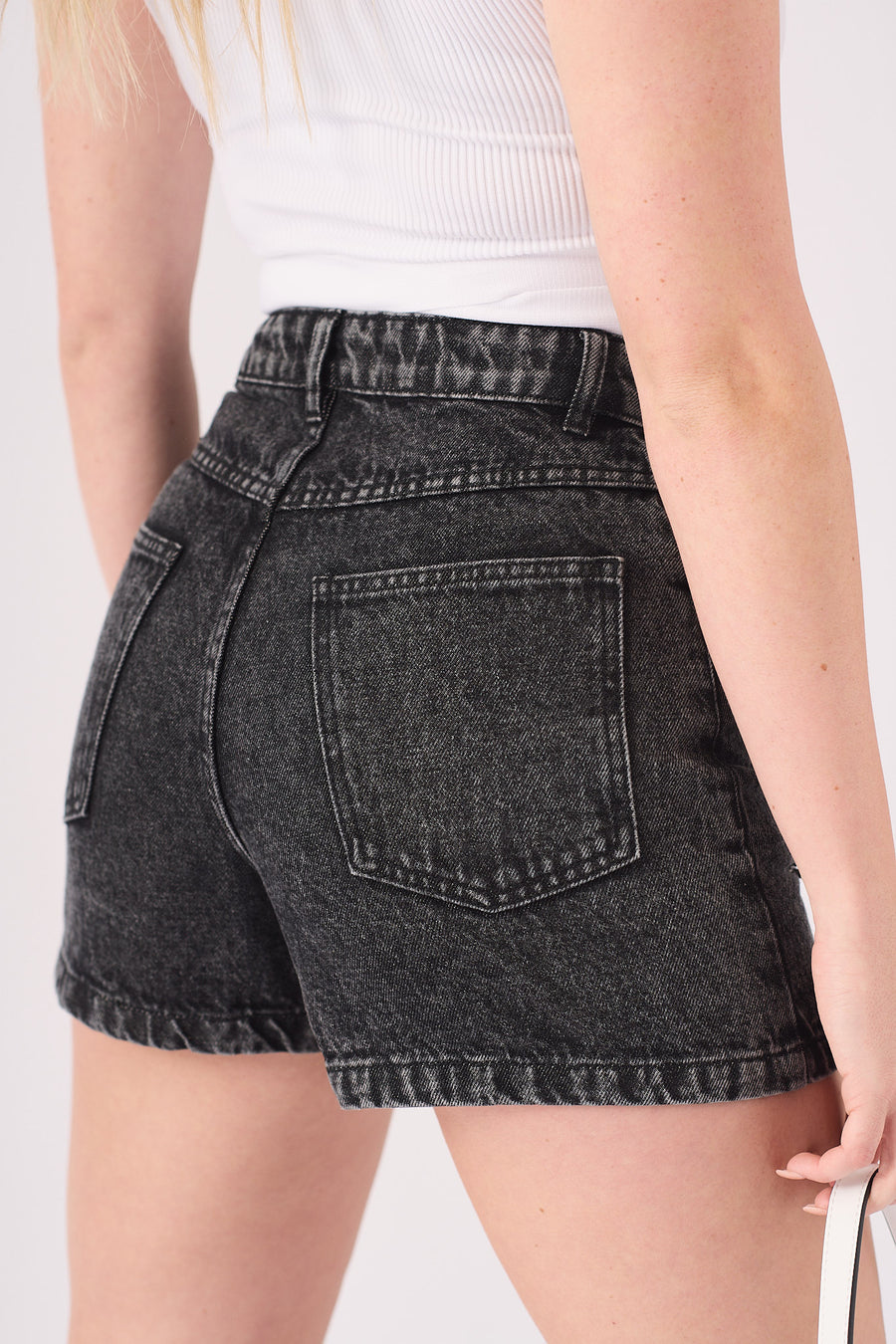 RIPPED DENIM SHORTS - BLACK ACID WASH -  Women's Denim Shorts