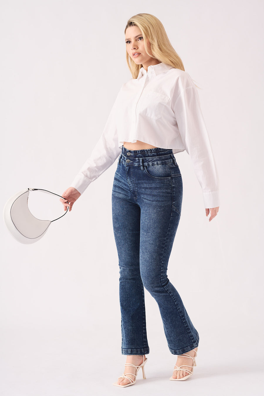 SCULPT DOUBLE WAISTBAND FLARE JEANS - MID BLUE -  Women's Flare Jeans