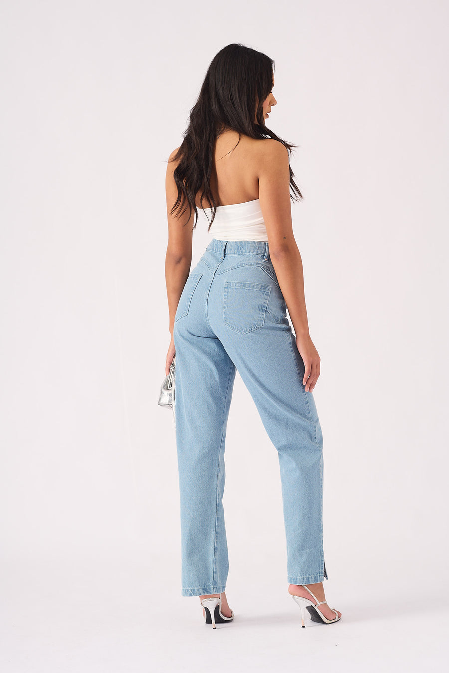 SCULPT SPLIT HEM JEANS - LIGHT BLUE WASH -  Women's Straight Leg Jeans
