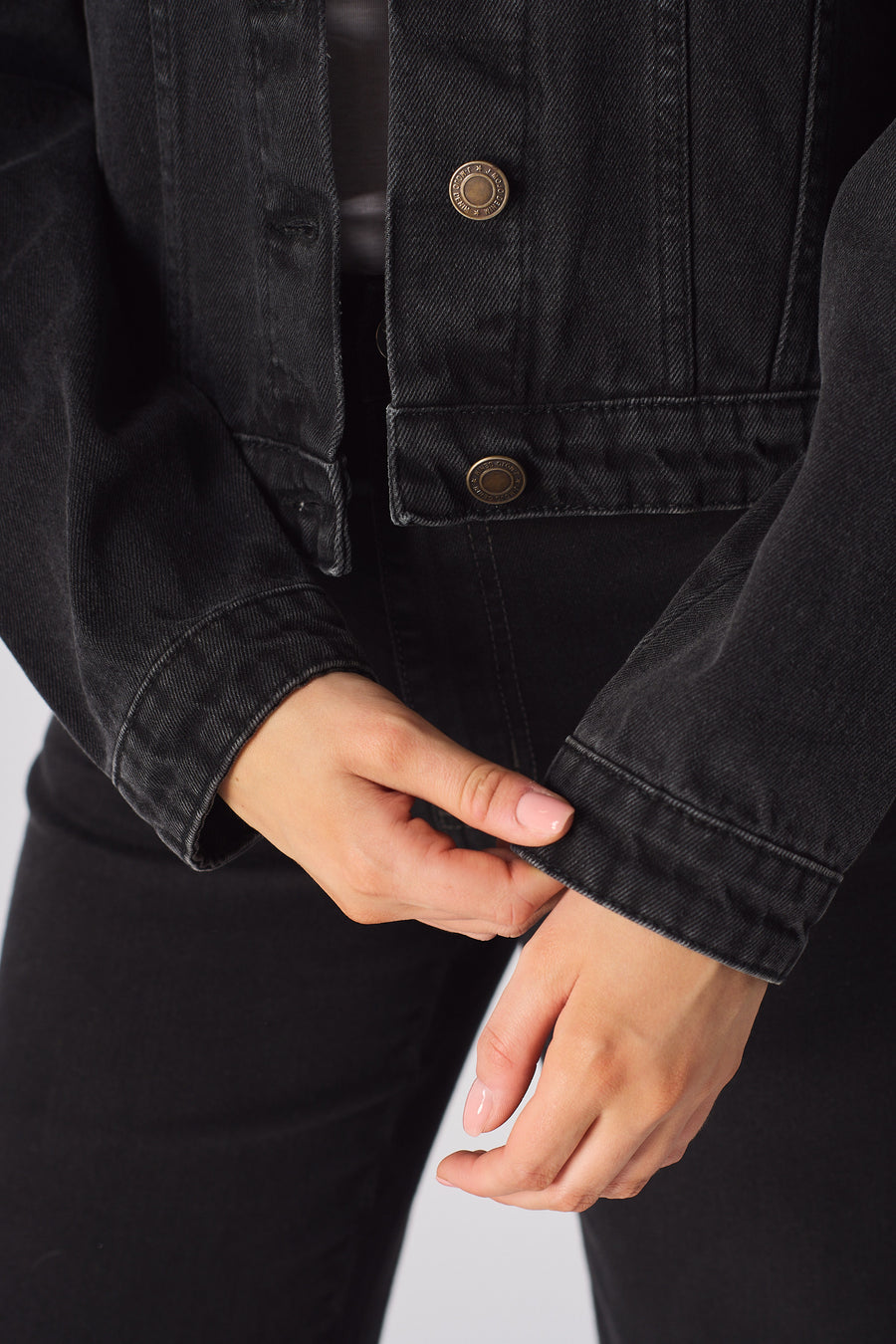 SHERPA COLLAR DENIM JACKET - BLACK -  Women's Denim Jackets Sherpa