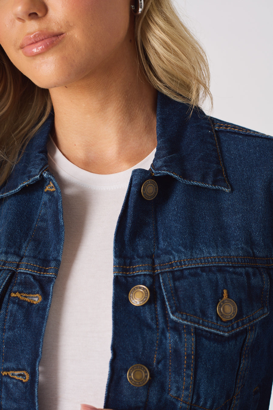 SHERPA COLLAR DENIM JACKET - MID BLUE -  Women's Denim Jackets Sherpa