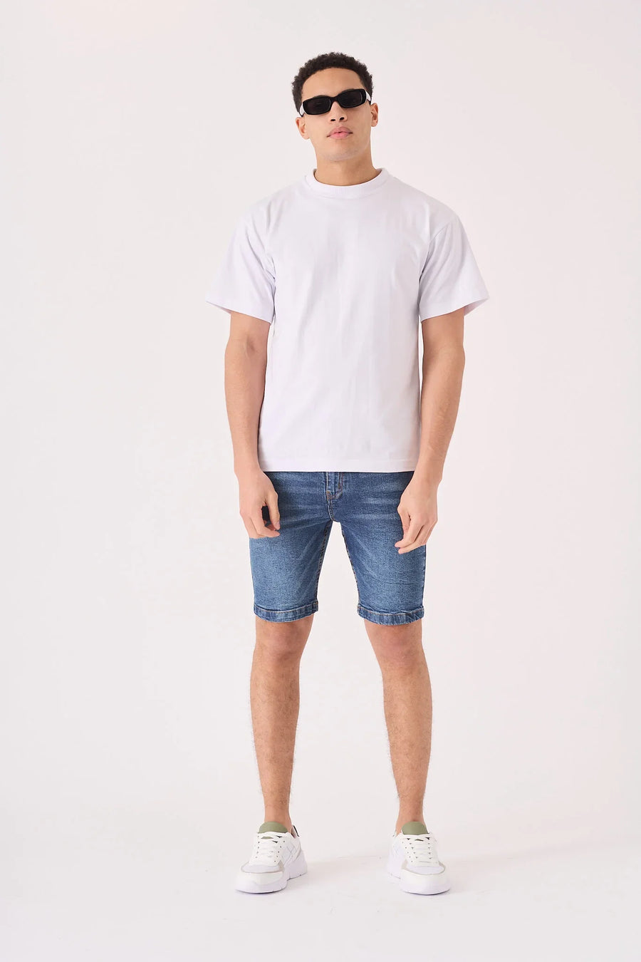 SKINNY DENIM SHORTS - MID BLUE -  Men's Denim Shorts