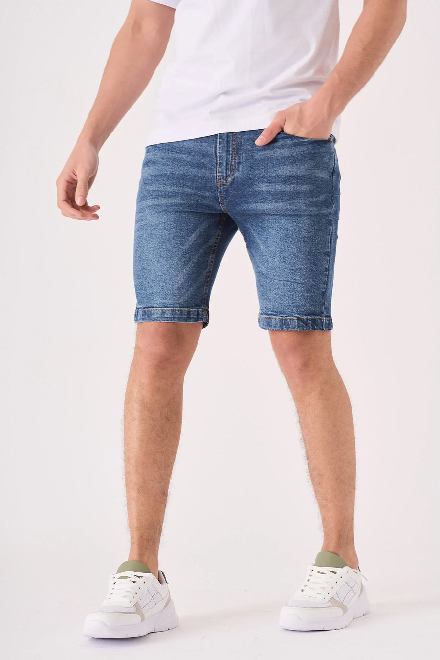 SKINNY DENIM SHORTS - MID BLUE -  Men's Denim Shorts